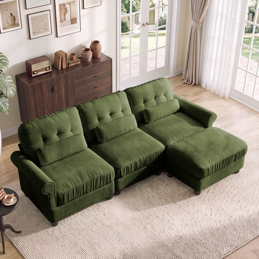 Hvoonc 98" Modular Sectional Sofa for Living Room, L Shaped Couch with Ottoman Chaise, Chenille Upholstery, Green