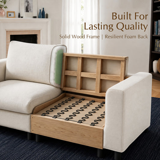 Hvoonc 115" Modular Sectional Sofa for Living Room, Chenille L Shaped Couch with Storage Ottoman, 21.3" Deep Seat, Tool-Free Assembly, Washable Covers, Beige