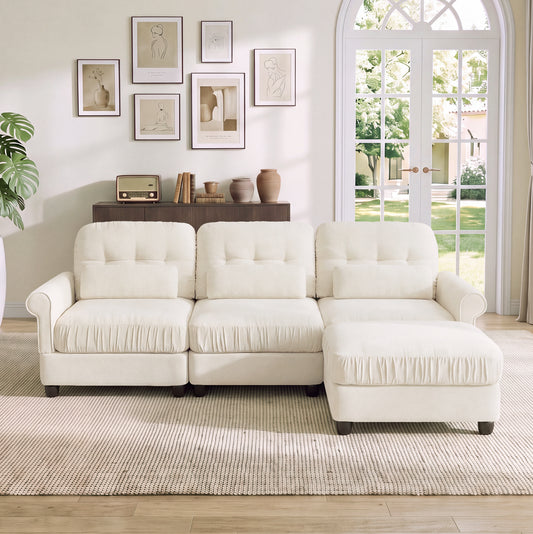 Hvoonc 98" Modular Sectional Sofa for Living Room, L Shaped Couch with Ottoman Chaise, Chenille Upholstery, Beige