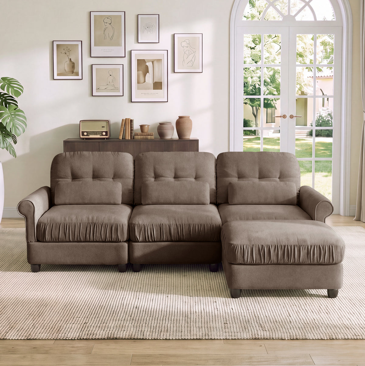 Hvoonc 98" Modular Sectional Sofa for Living Room, L Shaped Couch with Ottoman Chaise, Chenille Upholstery, Brown