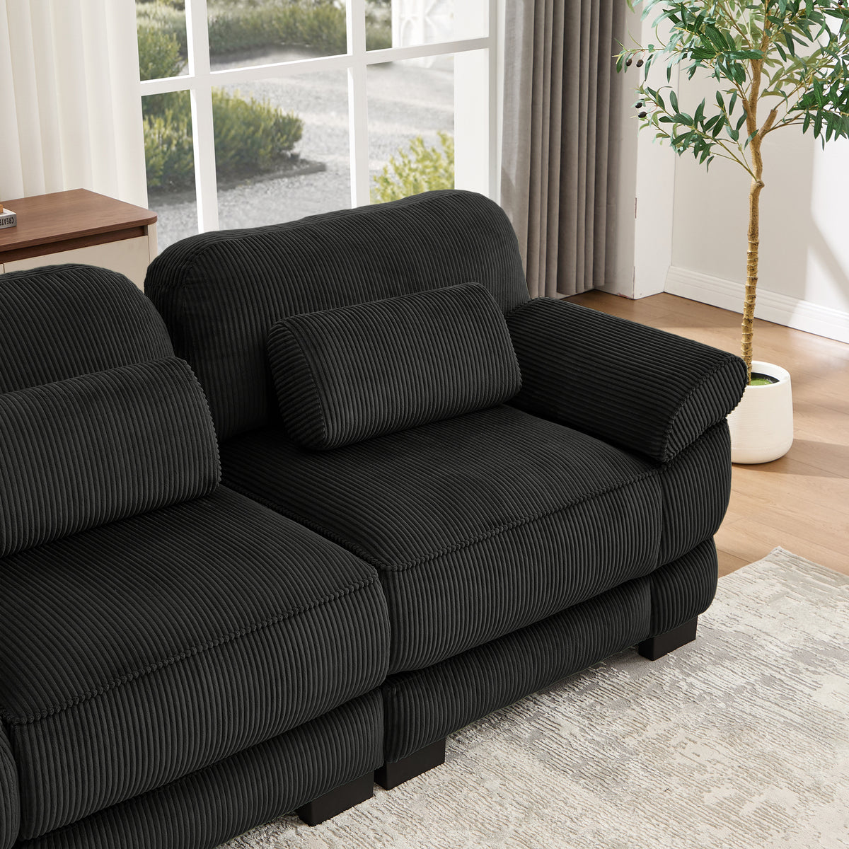 Hvoonc 132.3" Oversized Modular Sectional Sofa for Living Room, 24" Deep Seating, Pocket Spring Cushions, Pet-Friendly Corduroy Fabric, Black