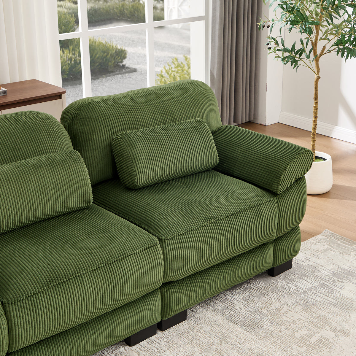 Hvoonc 132.3" Oversized Modular Sectional Sofa for Living Room, 24" Deep Seating, Pocket Spring Cushions, Pet-Friendly Corduroy Fabric, Green