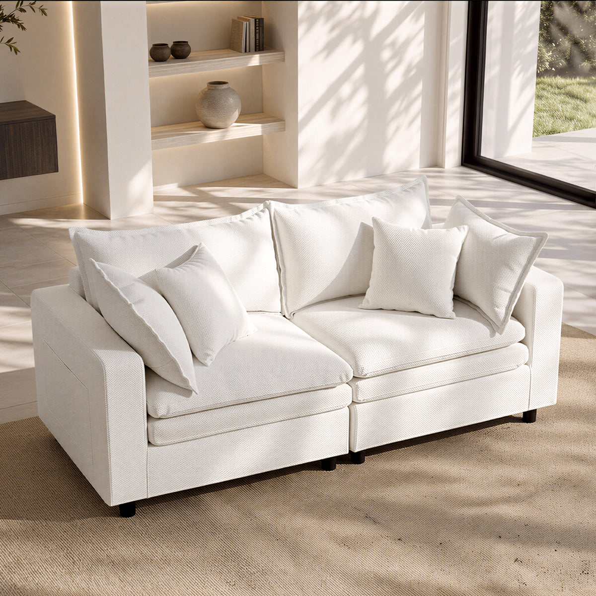 Hvoonc 80.7" Down-Filled Modular Loveseat Sofa for Living Room, 2-Seater Couch, Washable Covers, Tool-Free Assembly, Beige