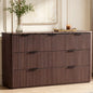 Hvoonc 54.5" Wide 7 Drawer Dresser for Bedroom, Faux Marble Top Storage Cabinet with 2" Thick Side Board, Walnut Brown