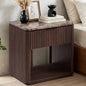 Hvoonc Fluted Nightstand with Drawer, Faux Marble Top, 24" Tall Modern End Table for Living Room, Rounded Corner Design, Walnut Brown