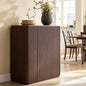 34"W Fluted Sideboard Buffet Cabinet, 2 Push-to-Open Doors, Walnut Brown
