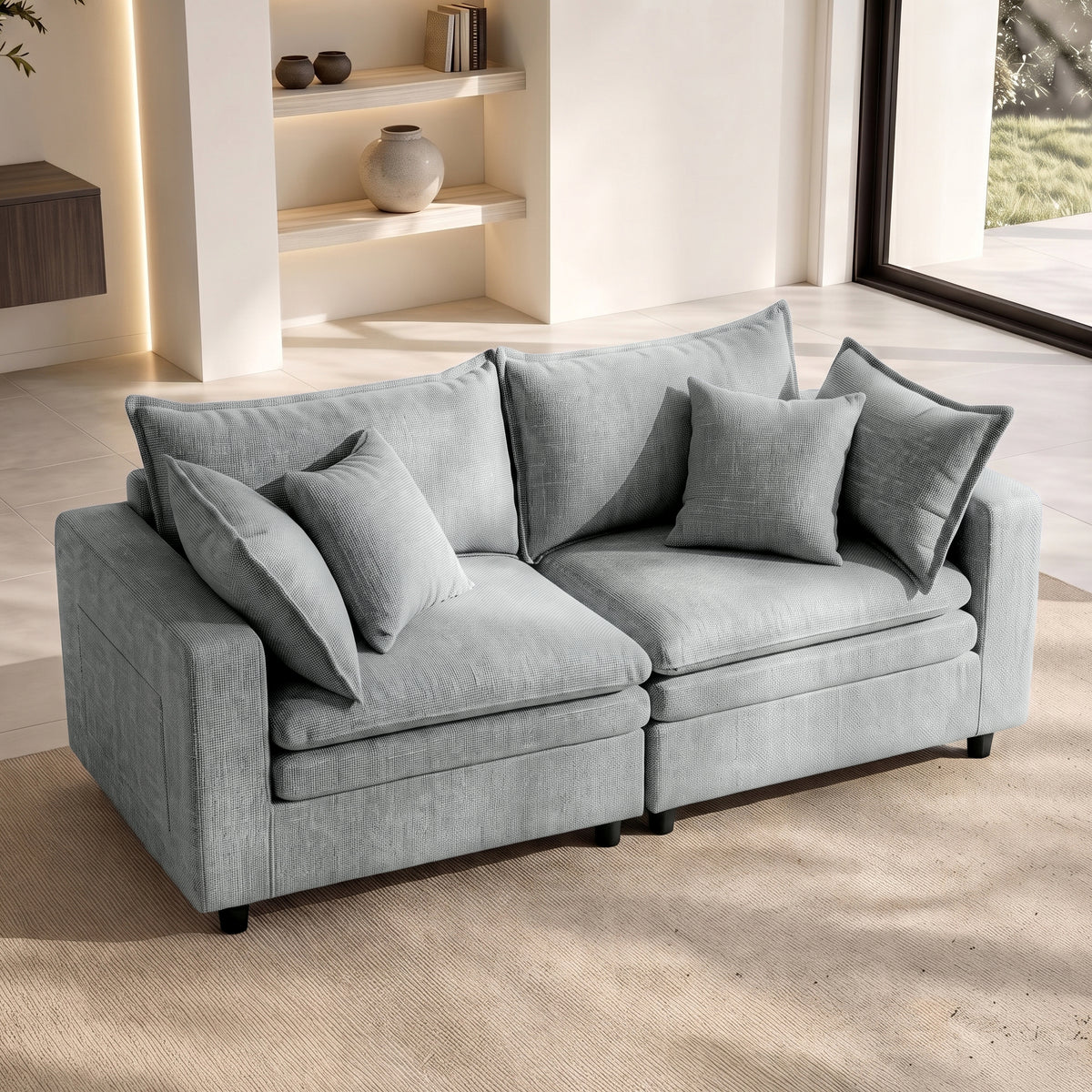Hvoonc 80.7" Down-Filled Modular Loveseat Sofa for Living Room, 2-Seater Couch, Washable Covers, Tool-Free Assembly, Light Gray