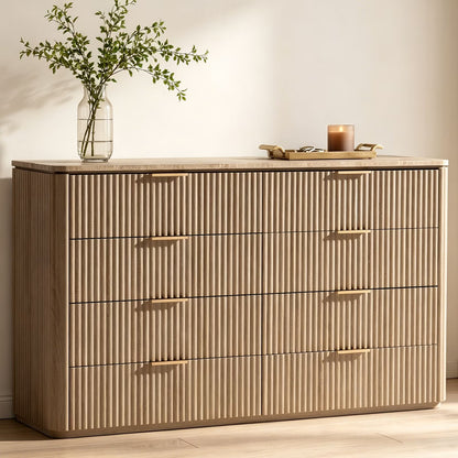 Hvoonc 8 Drawer Dresser for Bedroom with Faux Marble Top, 54.5" W Modern Oak Fluted Wood Bedroom Storage Cabinet