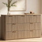 Hvoonc 7 Drawer Dresser for Bedroom, 54.5" W Curved-Corner Modern Chest of Drawers with Faux Marble Top, Natural Oak