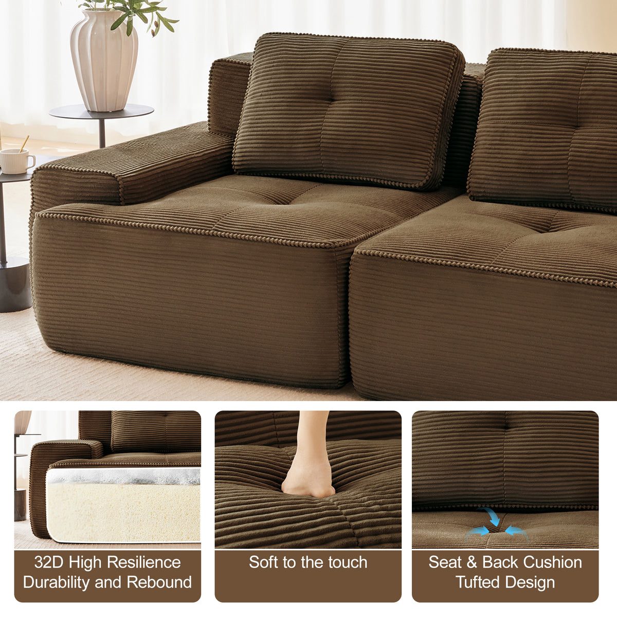 Hvoonc 232" Oversized Modular Sectional Couches for Living Room, L Shaped Couch with 2 Ottomans, No Assembly, Dark Brown