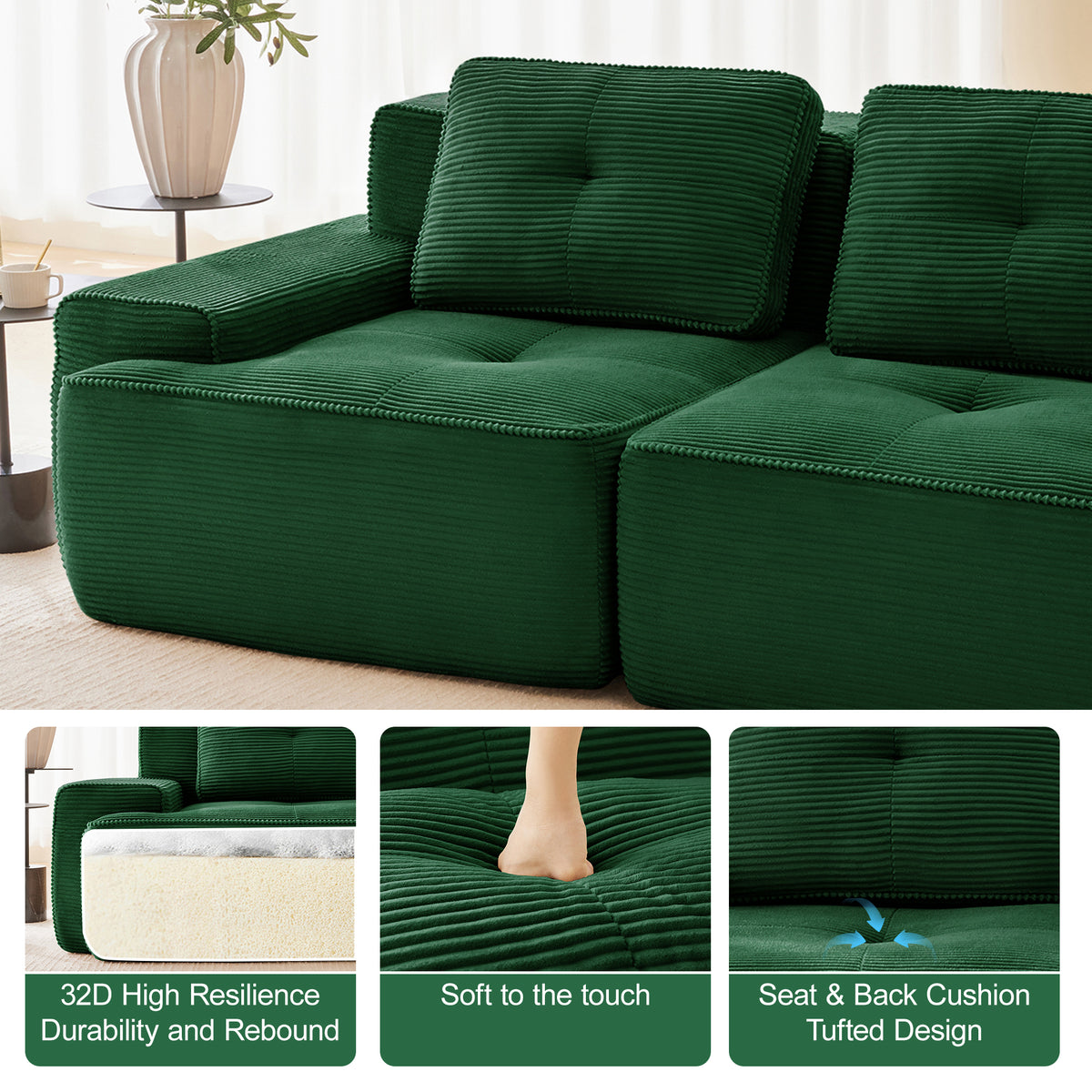 Hvoonc 267" Oversized Modular Sectional Couches for Living Room, L Shaped Couch with 29" Deep Seats, Dark Green