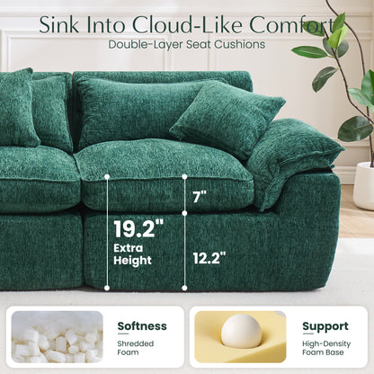 Hvoonc 27.3" Modular Lounge Accent Chair with Ottoman, Boneless Chenille Cloud Chair in a Box with 23.6" Deep Seat, Dark Green