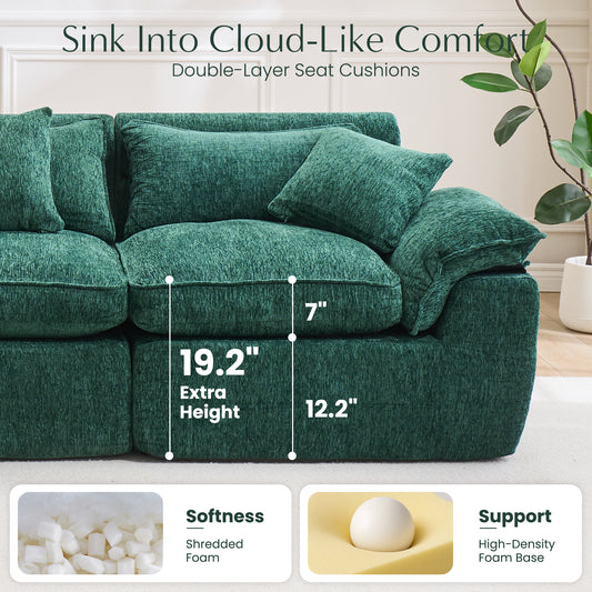 Hvoonc Oversized Modular Sectional Couches for Living Room, Boneless Cloud Chenille Couch in a Box with 23.6" Deep Seats & 2 Ottomans, Dark Green