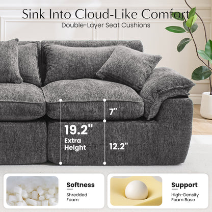 Hvoonc 27.3" Modular Lounge Accent Chair with Ottoman, Boneless Chenille Cloud Chair in a Box with 23.6" Deep Seat, Dark Gray