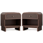 Hvoonc Nightstands Set of 2 with 1 Drawer and Open Shelf, Rounded Corner Rattan Bedside Tables with Storage, Modern End Tables for Bedroom, Dark Oak