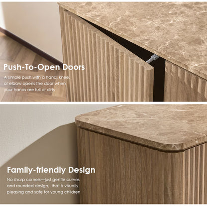34"W Fluted Sideboard Buffet Cabinet, 2 Push-to-Open Doors, Natural Oak
