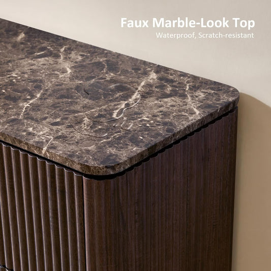 Hvoonc 63" Wide 9 Drawer Large Dresser, FSC-certified Wood, Walnut Bedroom Storage Cabinet with Faux Marble Top
