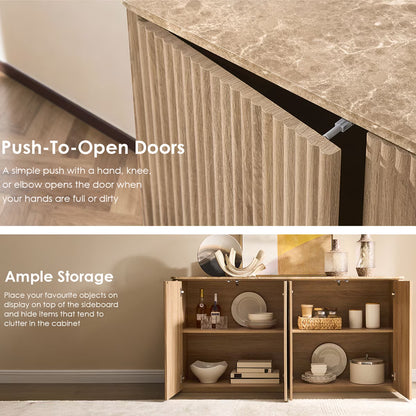 65.5"W Fluted Sideboard Buffet Cabinet with Storage, 4 Push-to-Open Doors,Natural Oak