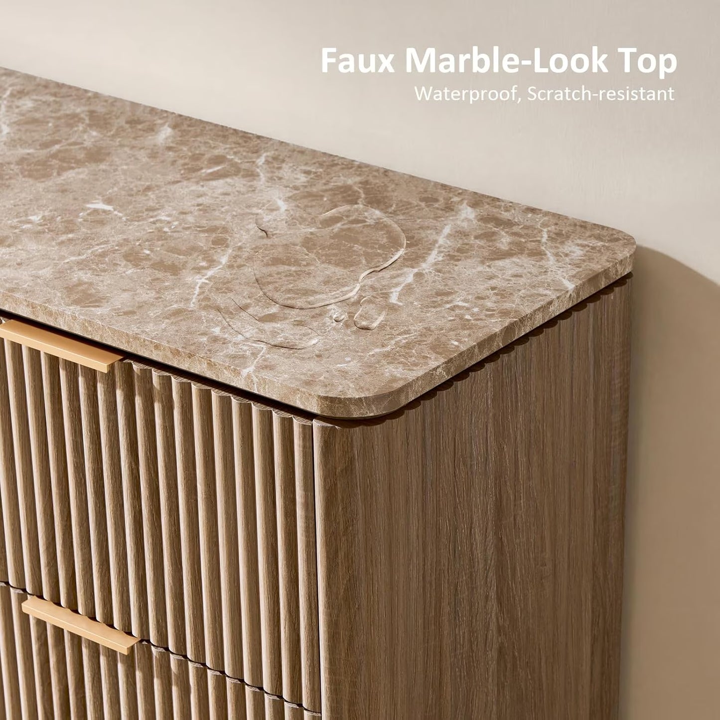 Hvoonc 63" Wide 9 Drawer Dresser with Faux Marble Top and 2" Thick Side Board, Large Oak Storage Cabinet for Bedroom Living Room