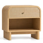 Hvoonc Rattan Nightstand with Open Shelf, Rounded Corner Bedside Tables with Drawer Storage, Modern End Tables for Bedroom, Natural Oak
