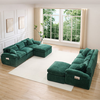 Hvoonc Oversized Modular Sectional Couches for Living Room, Boneless Cloud Chenille Couch in a Box with 23.6" Deep Seats & 2 Ottomans, Dark Green
