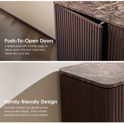34"W Fluted Sideboard Buffet Cabinet, 2 Push-to-Open Doors, Walnut Brown