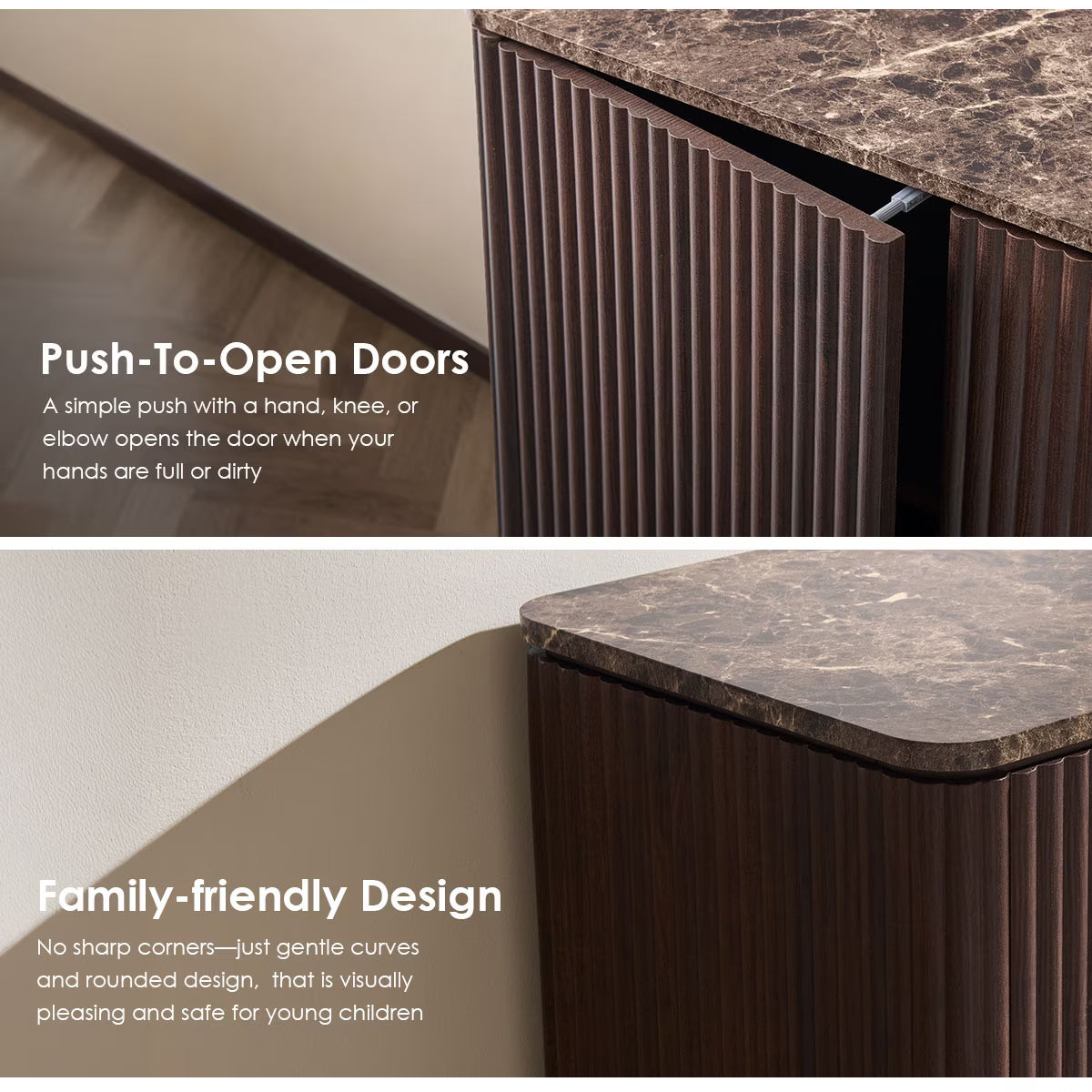 65.5"W Fluted Sideboard Buffet Cabinet with Storage, 4 Push-to-Open Doors, Walnut Brown