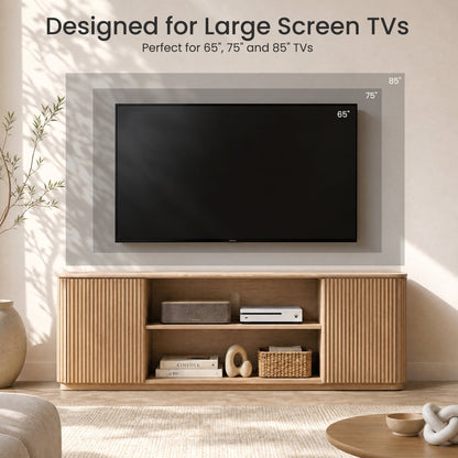 Hvoonc 70" Fluted TV Stands for Living Room with Storage, Faux Marble Top, Modern Wood Television Console for 65-80" TVs, Large Entertainment Center, Natural Oak