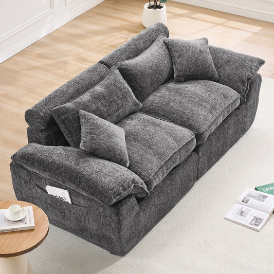 Hvoonc 83" Modular Loveseat Couch for Living Room, Boneless Chenille Cloud Sofa in a Box with 23.6" Deep Seat, Dark Gray