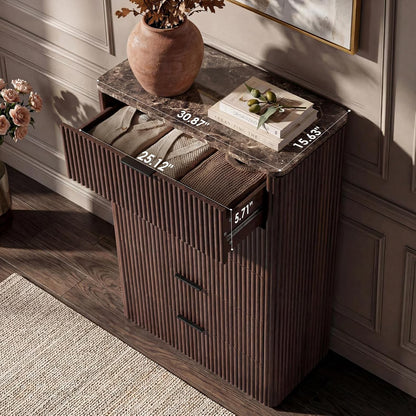 Hvoonc 5 Drawer Dressers for Bedroom, 46" Tall Chest of Drawers with Faux Marble Top for Living Room Storage, Walnut Brown
