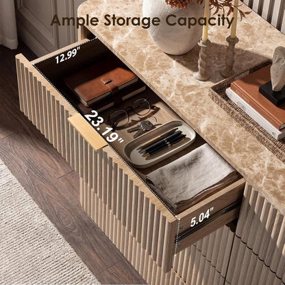 Hvoonc 8 Drawer Dresser for Bedroom with Faux Marble Top, 54.5" W Modern Oak Fluted Wood Bedroom Storage Cabinet