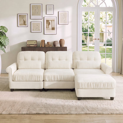Hvoonc 98" Modular Sectional Sofa for Living Room, L Shaped Couch with Ottoman Chaise, Chenille Upholstery, Beige