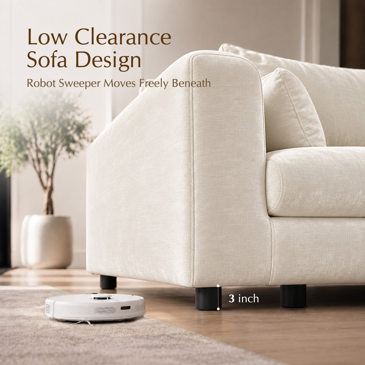 Hvoonc 115" Modular Sectional Sofa for Living Room, Chenille L Shaped Couch with Storage Ottoman, 21.3" Deep Seat, Tool-Free Assembly, Washable Covers, Beige