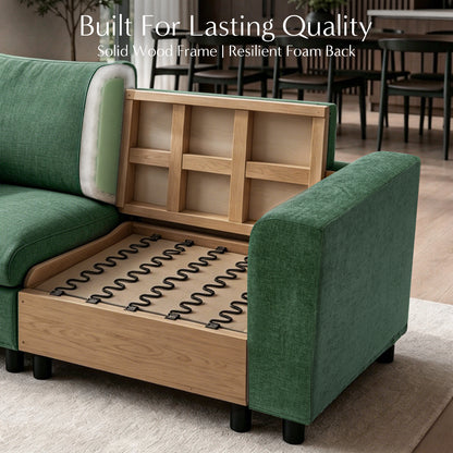 Hvoonc 115" Modular Sectional Sofa with Storage Ottoman, Chenille L Shaped Couch for Living Room, Washable Covers, Tool-Free Assembly, Dark Green