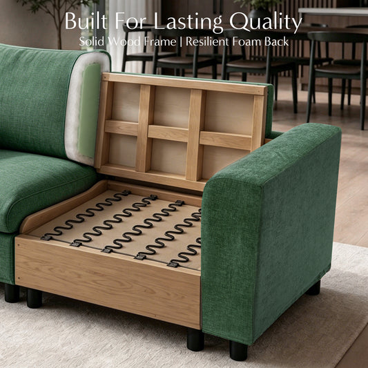 Hvoonc 210" L Shaped Modular Sectional Sofa for Living Room, Chenille Corner Couch with Storage Ottoman, Washable Covers, Tool-Free Assembly, Dark Green