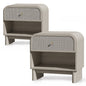 Hvoonc Nightstands Set of 2 with 1 Drawer and Open Shelf, Rounded Corner Rattan Bedside Tables with Storage, Modern End Tables for Bedroom, Gray Oak