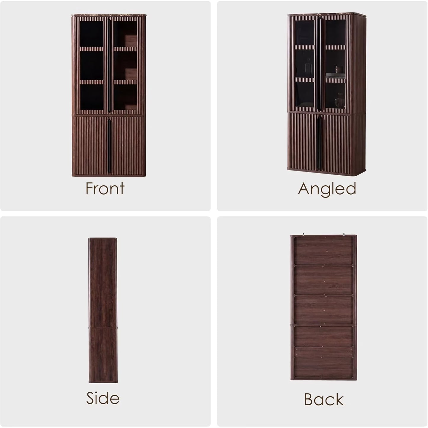 Hvoonc 77" Tall Fluted Accent Storage Cabinet with Glass Doors and Shelves, Kitchen Pantry Cabinet Organizer, Natural Oak