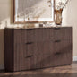 Hvoonc 54.5" Wide 6 Drawer Dresser for Bedroom with Faux Marble Top, Modern Curved-Corner Fluted Oak Storage Cabinet.  Walnut Brown