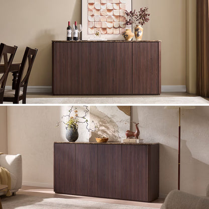 65.5"W Fluted Sideboard Buffet Cabinet with Storage, 4 Push-to-Open Doors, Walnut Brown
