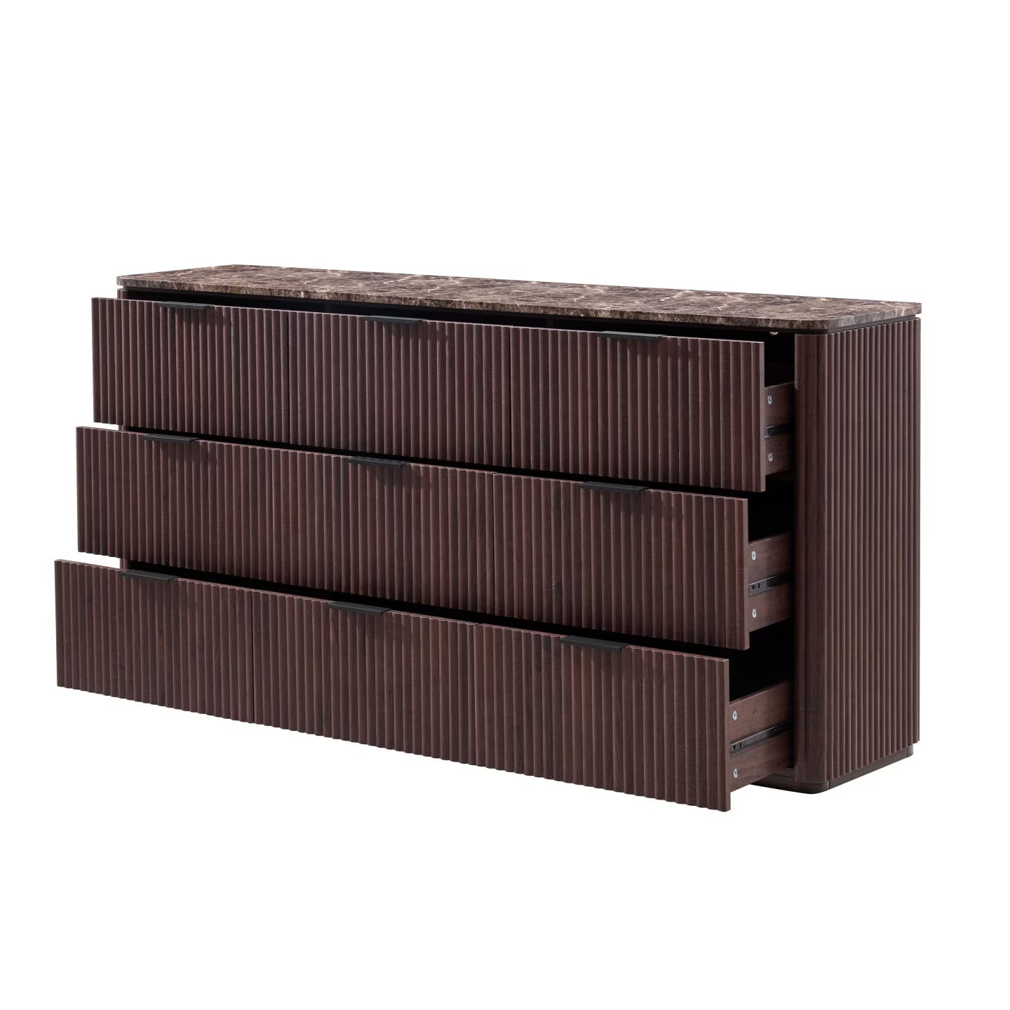 Hvoonc 63" Wide 9 Drawer Large Dresser, FSC-certified Wood, Walnut Bedroom Storage Cabinet with Faux Marble Top