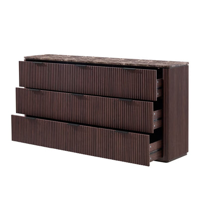 Hvoonc 63" Wide 9 Drawer Large Dresser, FSC-certified Wood, Walnut Bedroom Storage Cabinet with Faux Marble Top