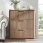 Hvoonc 3 Drawer Nightstands Set of 2, Fluted Bedside Tables with Faux Marble Top, Large Capacity Storage, Natural Oak