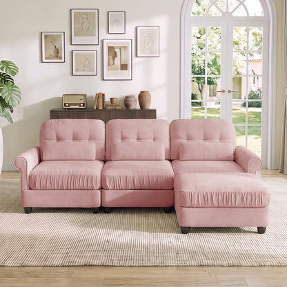 Hvoonc 98" Modular Sectional Sofa for Living Room, L Shaped Couch with Ottoman Chaise, Chenille Upholstery, Pink