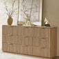 Hvoonc 63" Wide 9 Drawer Dresser with Faux Marble Top and 2" Thick Side Board, Large Oak Storage Cabinet for Bedroom Living Room