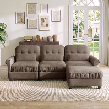 Hvoonc 98" Modular Sectional Sofa for Living Room, L Shaped Couch with Ottoman Chaise, Chenille Upholstery, Brown