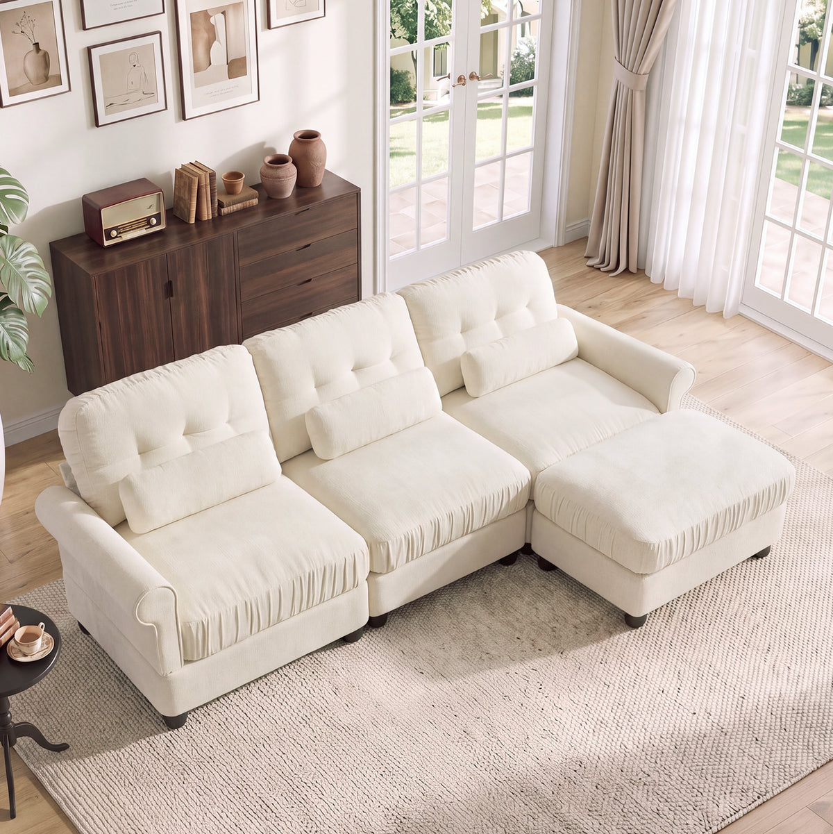 Hvoonc 98" Modular Sectional Sofa for Living Room, L Shaped Couch with Ottoman Chaise, Chenille Upholstery, Beige