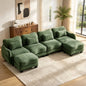 Hvoonc 131.5" Modular Sectional Sofa for Living Room, Sculptural Curved Chenille 4 Seater Couch with 2 Ottomans, 25" Deep Seat, Pocket Springs, Dark Green