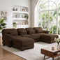 Hvoonc 132.3" Oversized Modular Sectional Sofa for Living Room, 24" Deep Seating, Pocket Spring Cushions, Pet-Friendly Corduroy Fabric, Brown