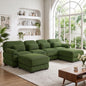 Hvoonc 132.3" Oversized Modular Sectional Sofa for Living Room, 24" Deep Seating, Pocket Spring Cushions, Pet-Friendly Corduroy Fabric, Green