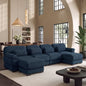 Hvoonc 132.3" Oversized Modular Sectional Sofa for Living Room, 24" Deep Seating, Pocket Spring Cushions, Pet-Friendly Corduroy Fabric, Navy